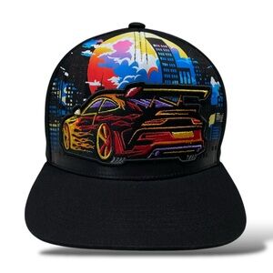 Race New Leader Snapback, Embroidered Racing Car Cap, Black
